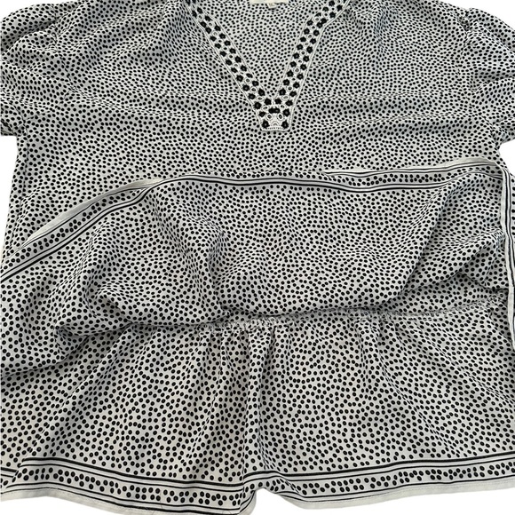 MAX STUDIO Blouse Polka Dot Eyelet V-Neck Balloon Sleeve Black White Size M - Picture 11 of 17